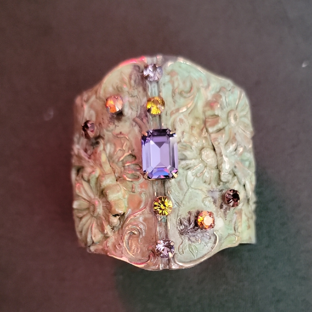 Floral Embellished Cuff with Purple and Yellow Accents